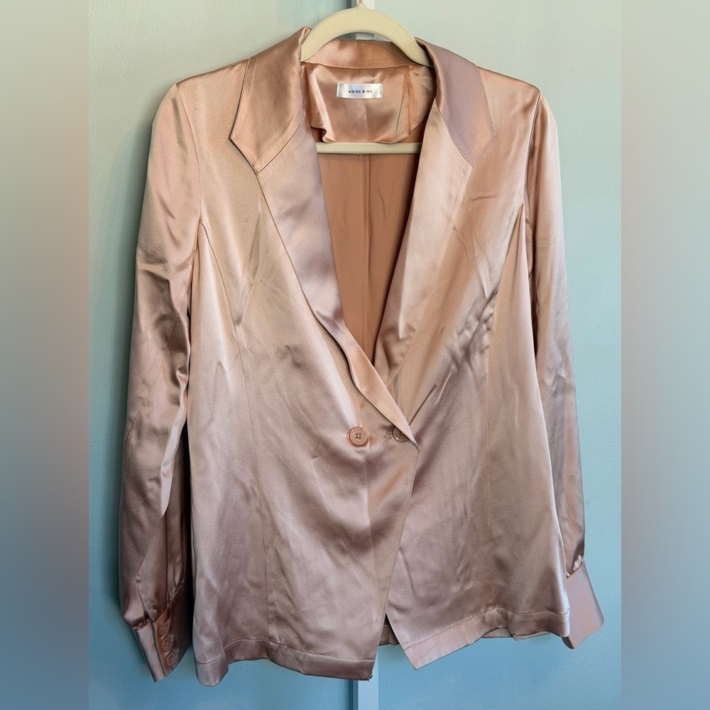 Anine Bing Blush Silk Blazer
